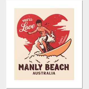 Vintage Surfing You'll Love Manly Beach, Australia // Retro Surfer's Paradise Posters and Art